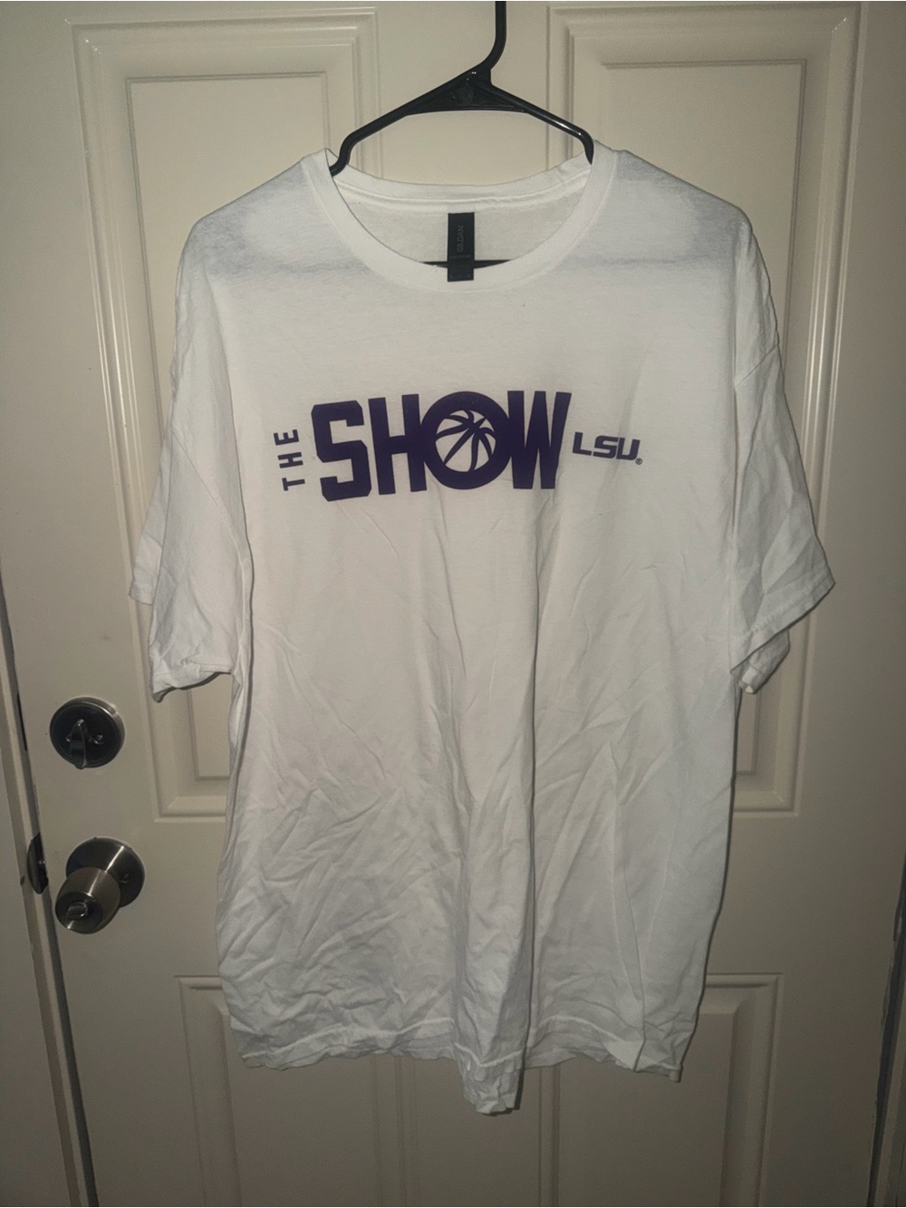 Gildan White Men's T-Shirt with Purple "THE SHOW" LSU Graphic
